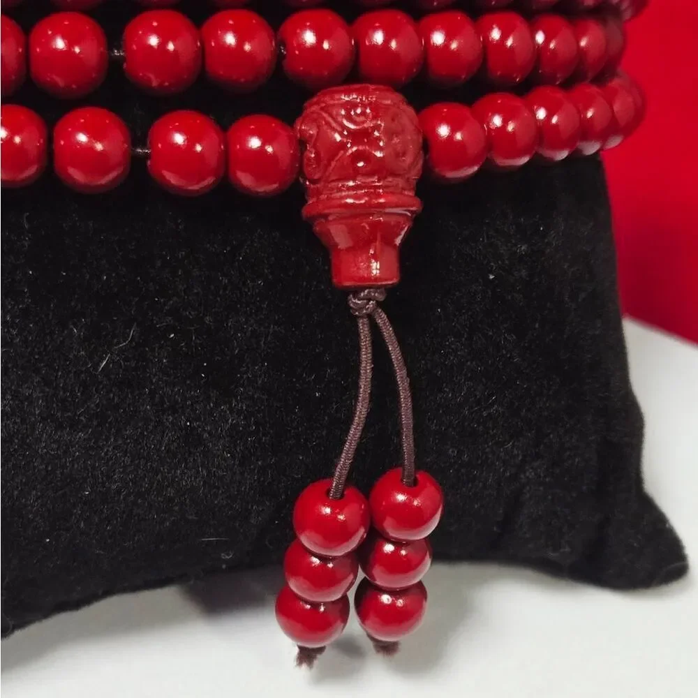 Red Cinnabar 108 Bead Wrap Bracelet Necklace Zodiac Natural Statement Jewelry